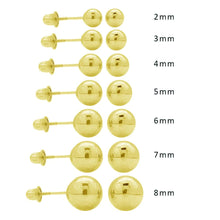 14K Solid Gold Round Ball Stud Earrings Screw-back Yellow