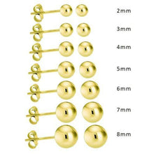 14K Solid Gold Round Ball Stud Earrings Pushback Yellow