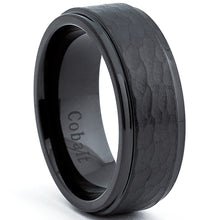 Black Cobalt Men's Hammered Wedding Band Ring, Comfort Fit 8mm, Sizes 7 to 12