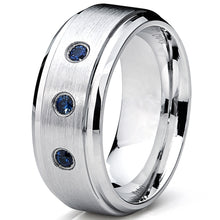 9MM Cobalt Men's Ring Wedding Band With Blue Sapphire Real Stones, Comfort Fit