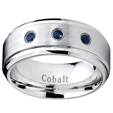 9MM Cobalt Men's Ring Wedding Band With Blue Sapphire Real Stones, Comfort Fit
