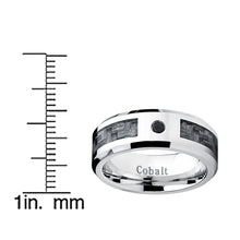 Cobalt Men's Wedding Band Ring with Gray Carbon Fiber Inlay and 0.04 Black Diamond, 8mm Sizes 8-12