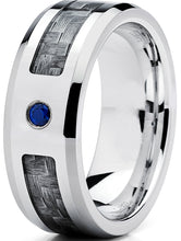 Cobalt Men's Wedding Band Ring W/ Gray 3K Carbon Fiber Inlay and 0.05 Carat Blue Sapphire