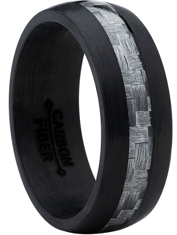 Men's Black Pure Carbon Core Wedding Ring Band Gray Carbon Fiber Inlay 8MM