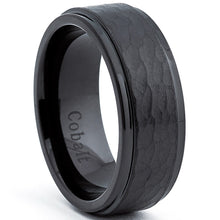Black Cobalt Men's Hammered Wedding Band Ring, Comfort Fit 8mm, Sizes 7 to 12