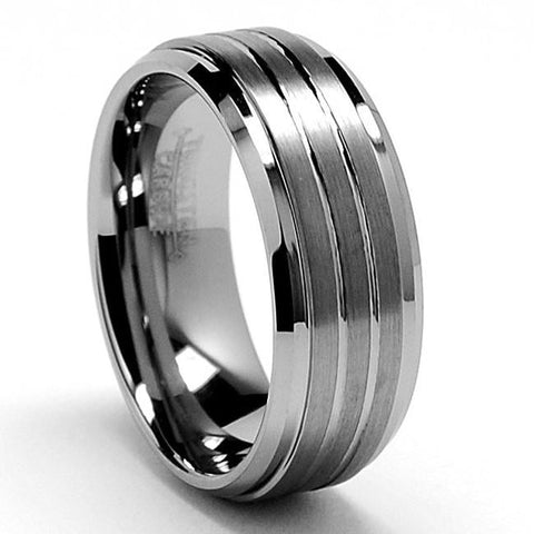 Mens Tungsten Carbide Grooved Ring Wedding Band 9MM