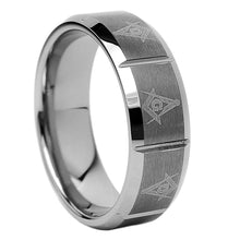 Tungsten Carbide Men's Laser Etched Masonic Ring, 8mm Comfort Fit, Sizes 7 to 13