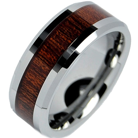 8MM Men's Tungsten Carbide Ring Wedding Band Wood Inlay Sizes 7 to 13