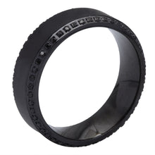 Black Titanium Men's  Brushed Wedding Band Ring W/ Black Cubic Zirconia, Two Row Eternity Ring