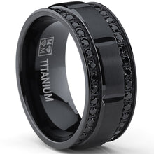 9MM Mens Black Titanium Wedding Band Ring 1Ct Double Row Black Cubic Zirconia Comfort-Fit