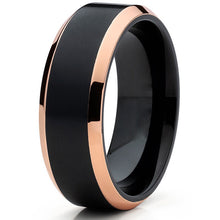 Rose Tone / Black Titanium Ring Wedding Band, Engagement Ring, High Polish Beveled Edge Ring
