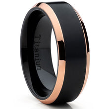 Rose Tone / Black Titanium Ring Wedding Band, Engagement Ring, High Polish Beveled Edge Ring