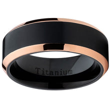Rose Tone / Black Titanium Ring Wedding Band, Engagement Ring, High Polish Beveled Edge Ring