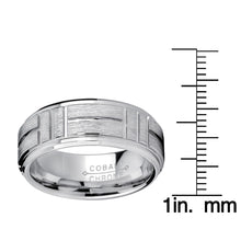 Men's Cobalt Wedding Ring Band, Raised Textured Brushed Grooved Center, Comfort Fit 8mm