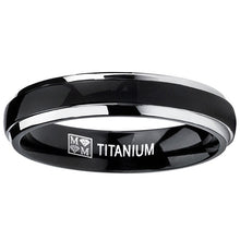 4mm Thin Dome Black Two Tome Titanium Wedding Band Engagement Ring, Comfort Fit