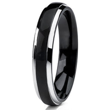 4mm Thin Dome Black Two Tome Titanium Wedding Band Engagement Ring, Comfort Fit