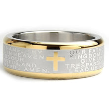 Men's Lord's Prayer Ring Christian Cross Stainless Steel 8MM Goldtone Sizes 7-12