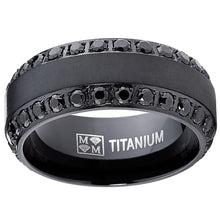 Men's .9Ct Black Titanium Dome Brushed Finished Wedding Band Engagement Ring with Black Cubic Zirconia