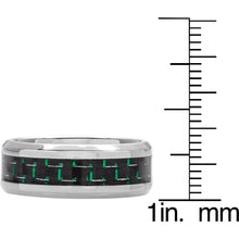 8MM Men's Titanium Wedding Band Ring with Black and Green Carbon Fiber Inlay, Comfort Fit