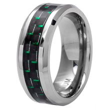 8MM Men's Titanium Wedding Band Ring with Black and Green Carbon Fiber Inlay, Comfort Fit