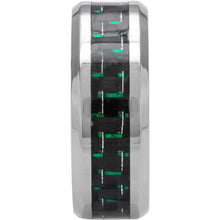 8MM Men's Titanium Wedding Band Ring with Black and Green Carbon Fiber Inlay, Comfort Fit