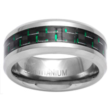 8MM Men's Titanium Wedding Band Ring with Black and Green Carbon Fiber Inlay, Comfort Fit