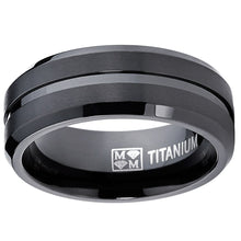 Men's Black Titanium Ring, Wedding Engagement Band, 8MM Comfort Fit Sizes 7 to 13