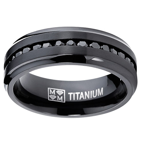 Men's Titanium Engagement Ring Wedding Band Black Cubic Zirconia 8MM