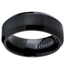 Black Titanium Ring Men's Brushed Wedding Band, Comfort Fit, 8mm Sizes 7 to 15