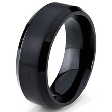 Black Titanium Ring Men's Brushed Wedding Band, Comfort Fit, 8mm Sizes 7 to 15