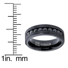Men's Black Titanium Ring Wedding Engagement Band With 9 Large Channel Set Black CZ, 8mm