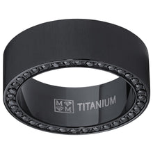 Black Titanium Men's Brushed Wedding Band Ring with Black Cubic Zirconia,Pave Set Eternity Ring