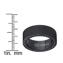 Black Titanium Men's Brushed Wedding Band Ring with Black Cubic Zirconia,Pave Set Eternity Ring