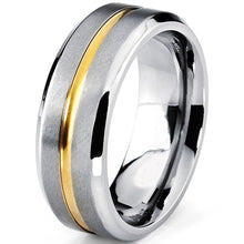Men's Goldtone Plated Grooved Titanium Wedding Band Ring, Comfort fit 8mm, Sizes 7 to 15