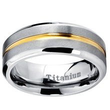 Men's Goldtone Plated Grooved Titanium Wedding Band Ring, Comfort fit 8mm, Sizes 7 to 15