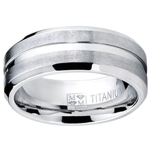Men's Grooved Titanium Ring, Wedding Engagement Band, 8MM Comfort Fit Sizes 7 to 13