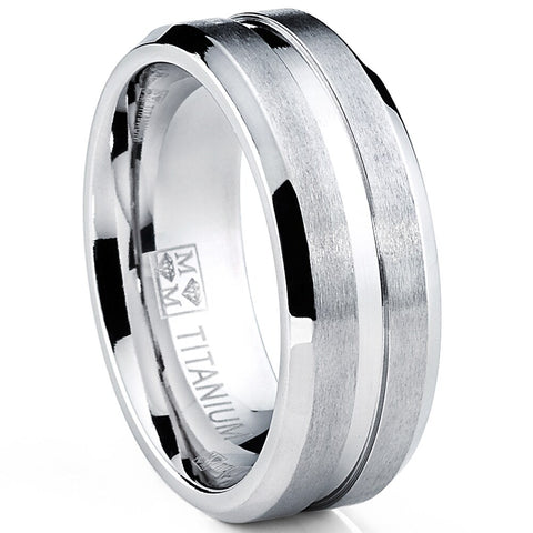 Men's Grooved Titanium Ring, Wedding Engagement Band, 8MM Comfort Fit Sizes 7 to 13
