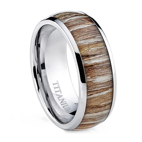 Men's Titanium Ring Wedding Band Engagement Ring Real Wood Inlay 8MM Sizes 6-13