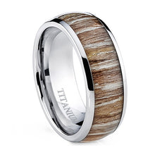 Men's Titanium Ring Wedding Band Engagement Ring Real Wood Inlay 8MM Sizes 6-13