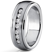 7MM Men's Dome Brushed Titanium Wedding Band Ring with 7 Round Cubic Zirconia, Comfort Fit