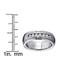 7MM Men's Dome Brushed Titanium Wedding Band Ring with 7 Round Cubic Zirconia, Comfort Fit