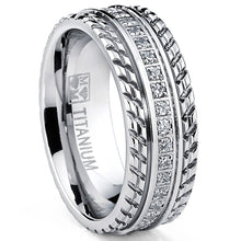 Men's Titanium Wedding Band, Engagement Eternity ring, Chevron design, Cubic Zirconia CZ Ring