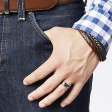 Men's Titanium Ring Wedding Engagement Band with Black and Blue Carbon Fiber Inlay, 8mm