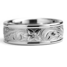 Men's 8MM Titanium Ring Wedding Band With Engraved Floral Design Sizes 7 to 13