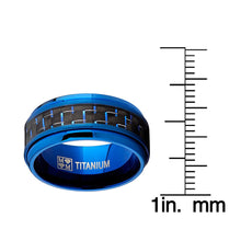 Men's Blue Titanium Wedding Bands Ring With Black and Blue Carbon Fiber Inlay, 9MM Comfort Fit