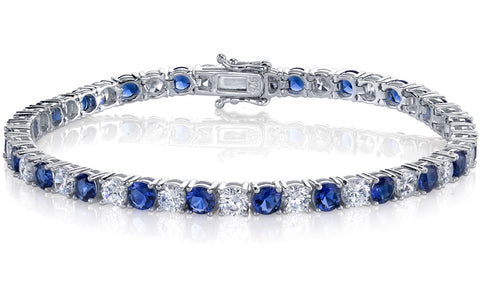 10Ct. 925 Sterling Silver Blue Sapphire Eternity Tennis Bracelet CZ 4MM 7.25