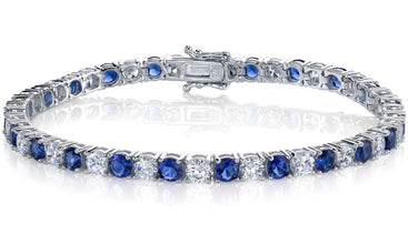 10Ct. 925 Sterling Silver Blue Sapphire Eternity Tennis Bracelet CZ 4MM 7.25