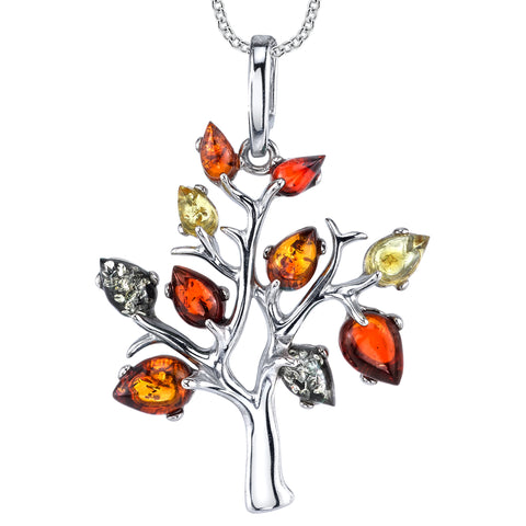 Baltic Amber Tree of Life Sterling Silver Pendant Necklace 18