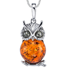 Baltic Amber Owl Wisdom Sterling Silver Pendant Necklace Green Cognac 18