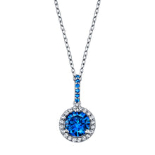 Sterling Silver 925 Round Blue Topaz Cubic Zirconia Pendant Necklace 18